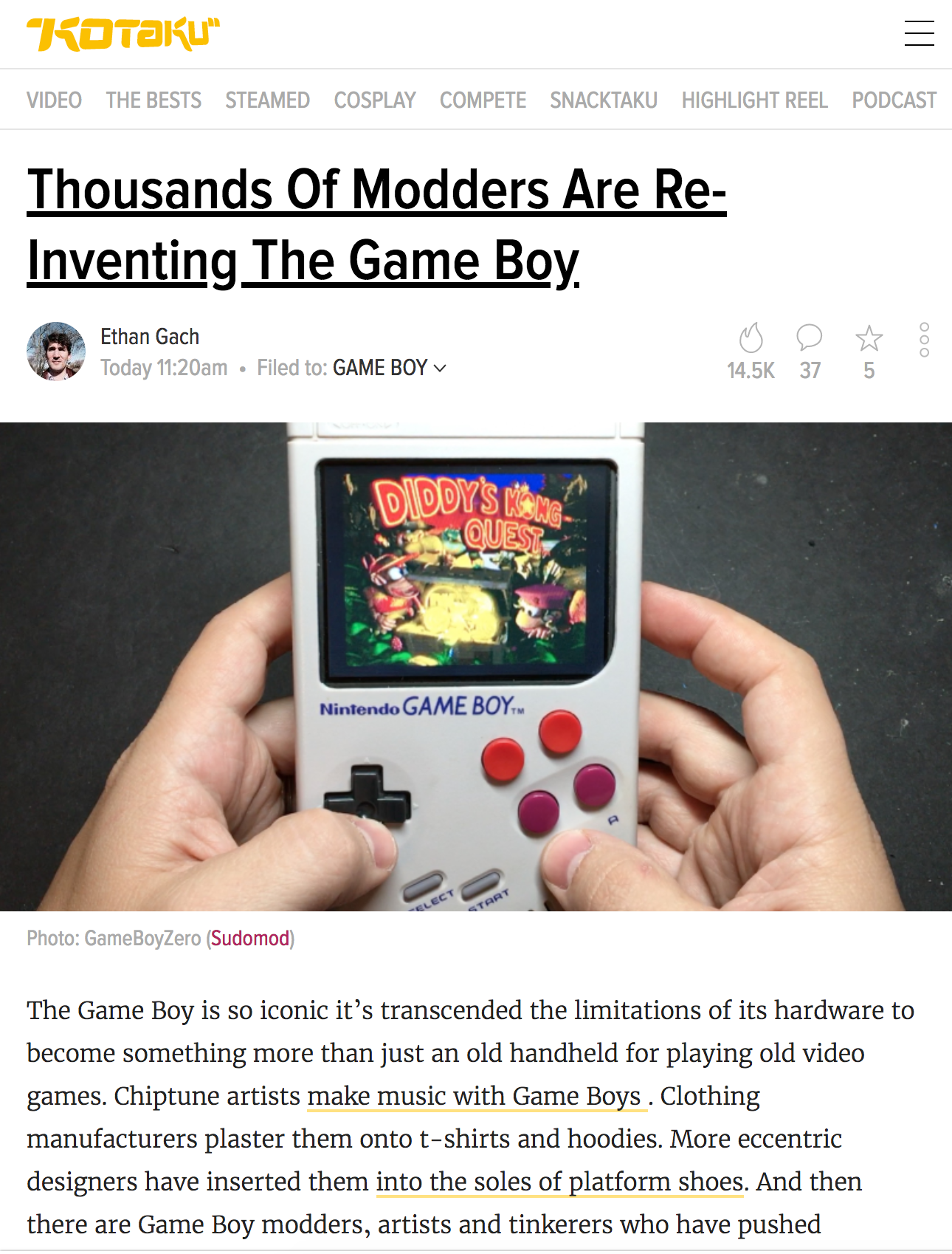 Interview for Kotaku's "Thousands Of Modders Are Re-Inventing The Game Boy"