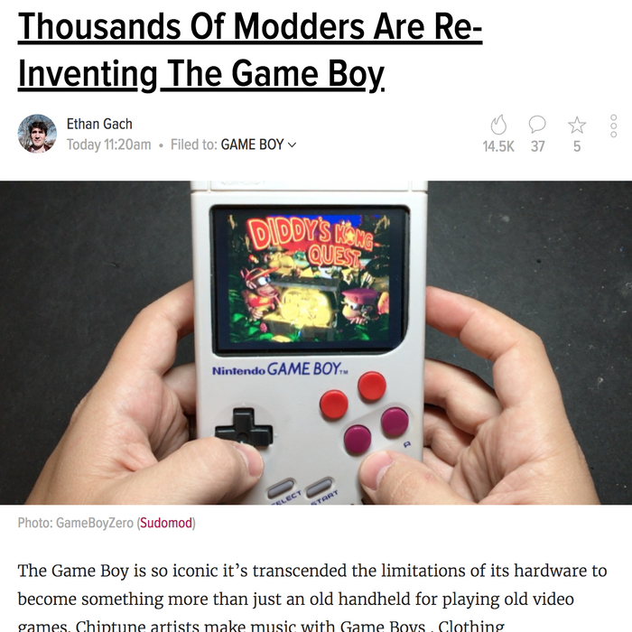 Interview for Kotaku's "Thousands Of Modders Are Re-Inventing The Game Boy"