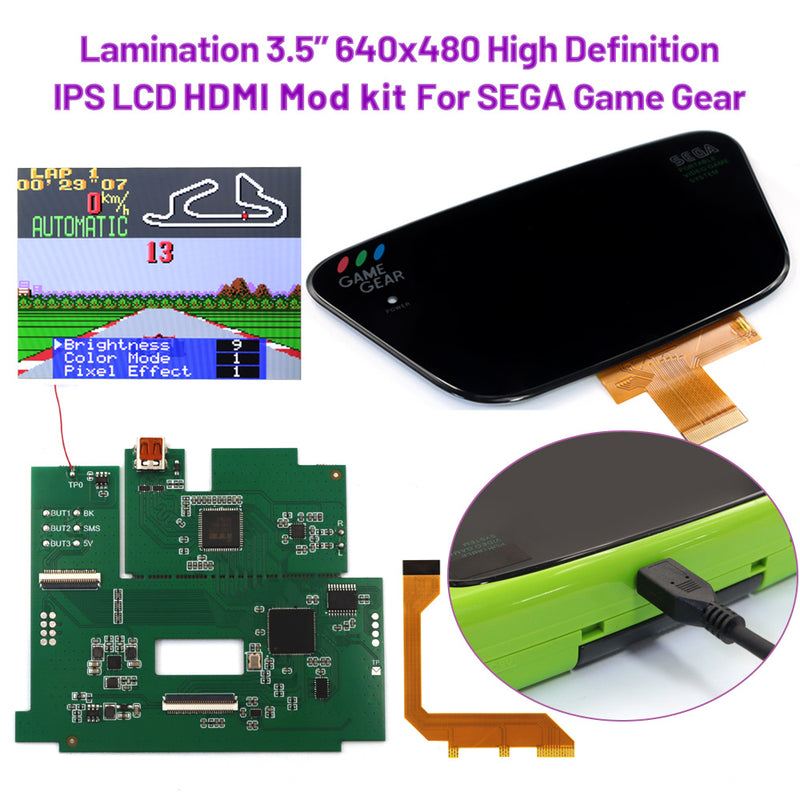 Laminated 3.5" 640x480 HD Retro Pixel IPS LCD Kit For For SEGA Game Gear with HDMI