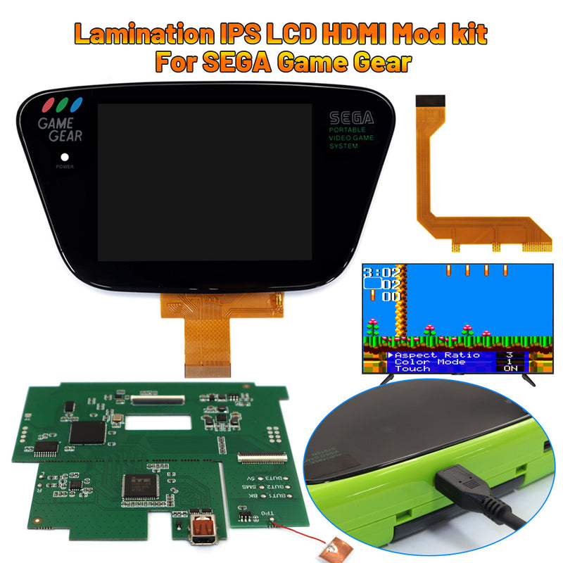 Laminated 3.5" 640x480 HD Retro Pixel IPS LCD Kit For For SEGA Game Gear with HDMI