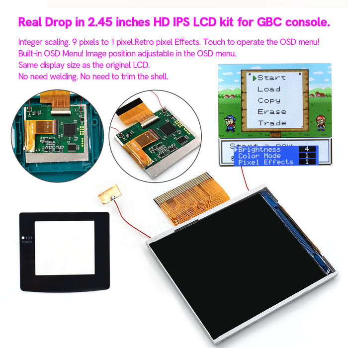 Kit d'écran LCD IPS rétroéclairé de 2,45 pouces à installer sur Game Boy Color