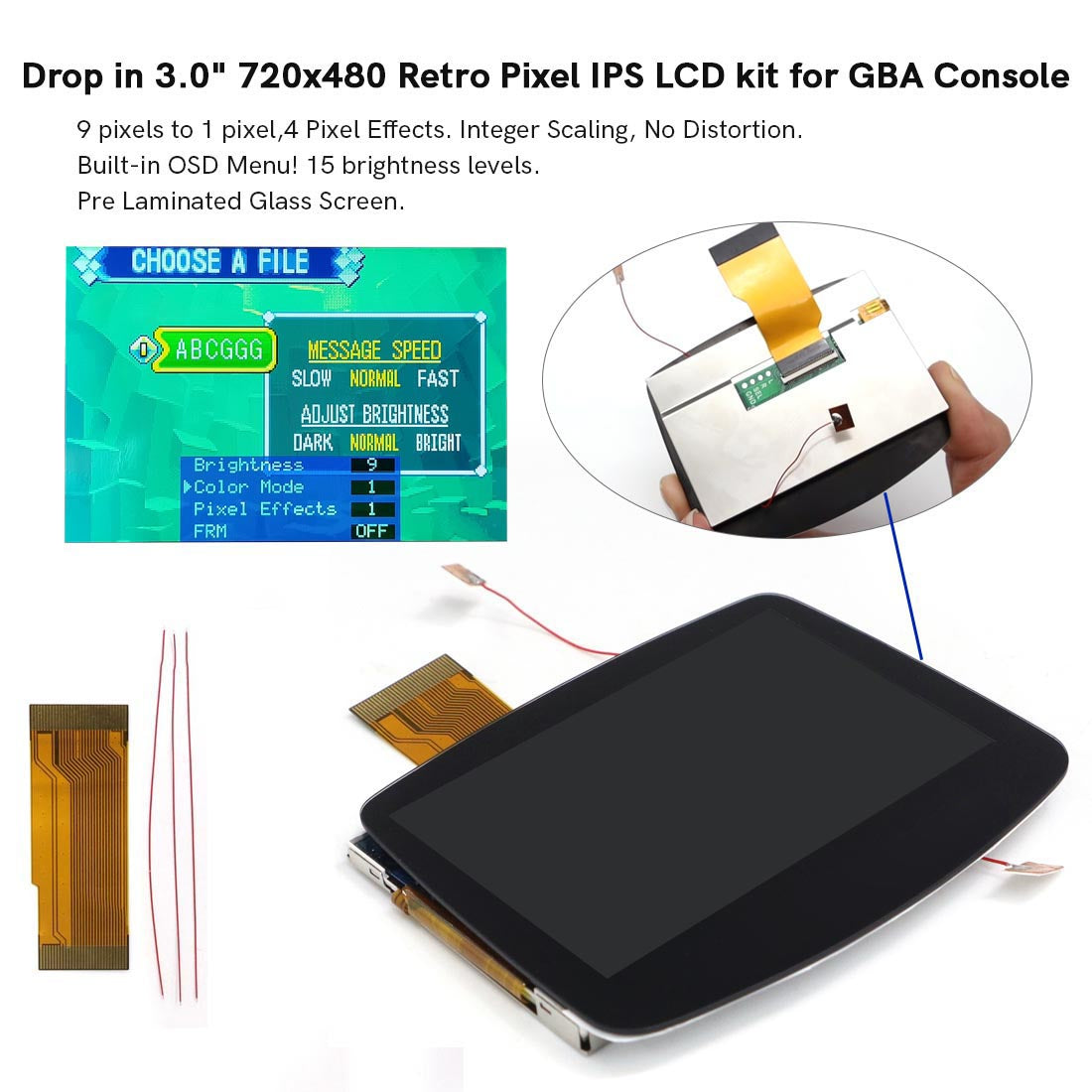 V5 IPS LCD Backlight Kit with Laminated Lens and OSD Kit for Game Boy ...