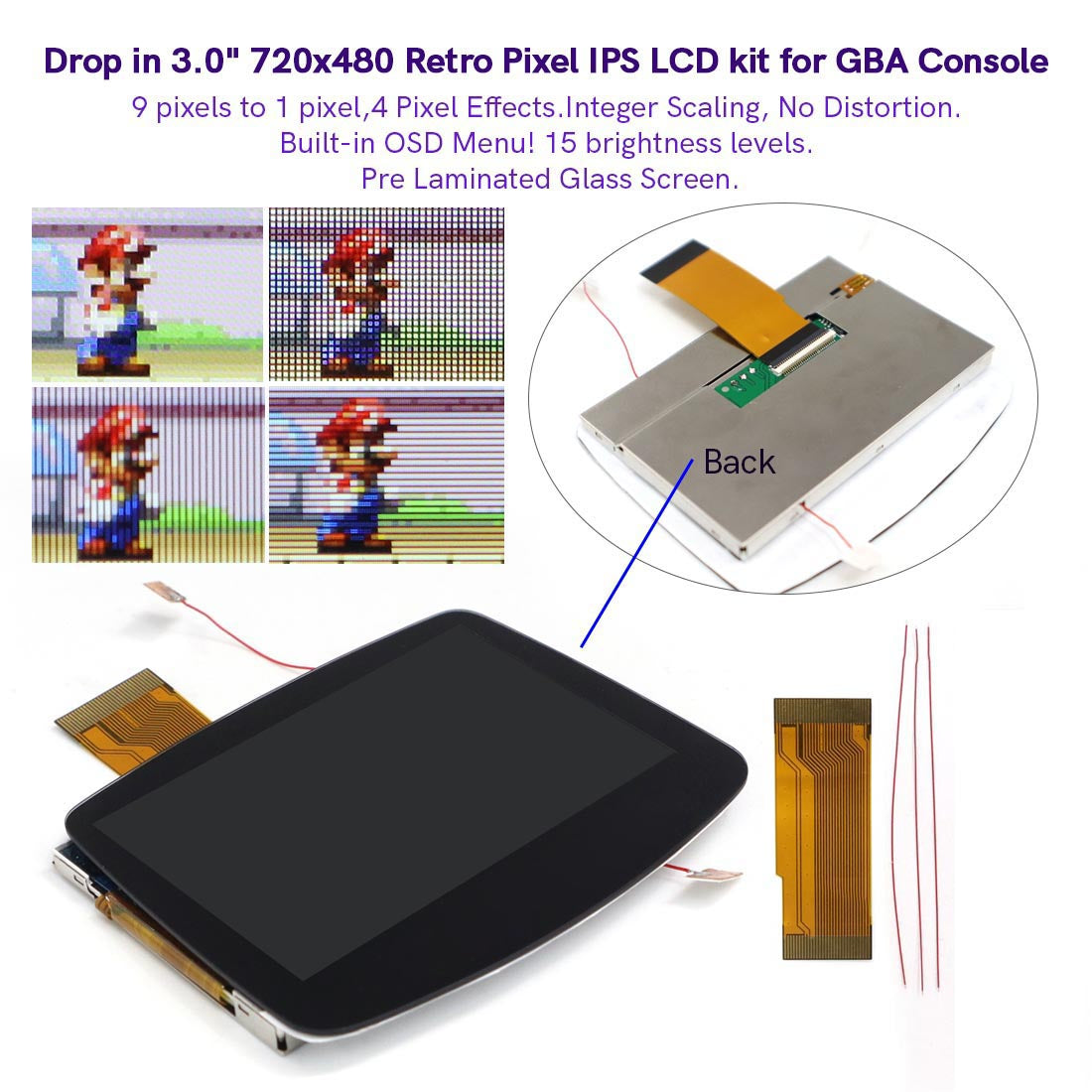 V5 IPS LCD Backlight Kit with Laminated Lens and OSD Kit for Game Boy ...