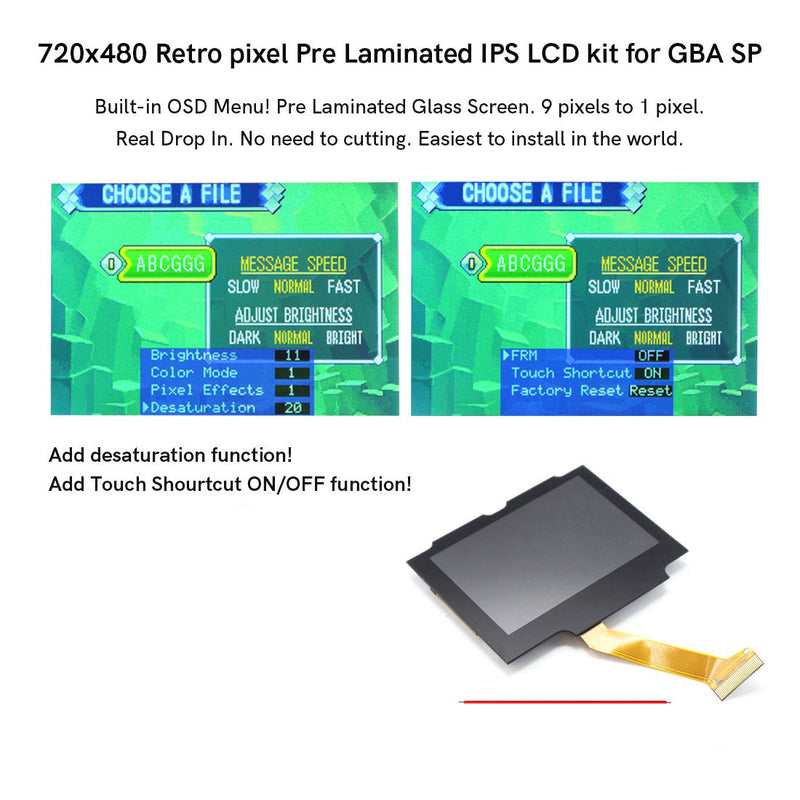 V5 IPS LCD Backlight Kit with Laminated Lens and OSD Kit for Game Boy Advance SP