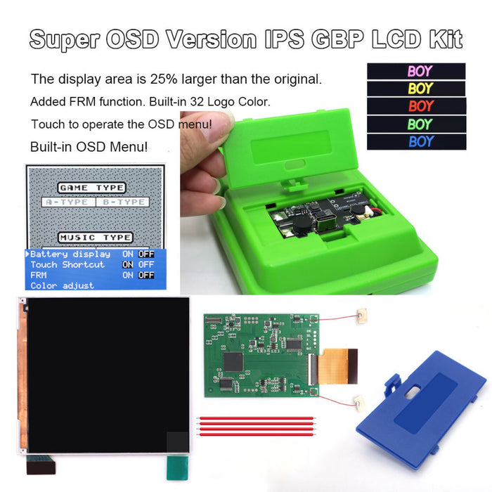 Kit d'écran LCD rétroéclairé IPS Q5 avec changement de couleur du logo et affichage OSD pour Game Boy Pocket