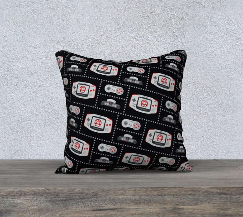 Nintendo Consoles, Mushroom Pattern Pillow (Red/Black)